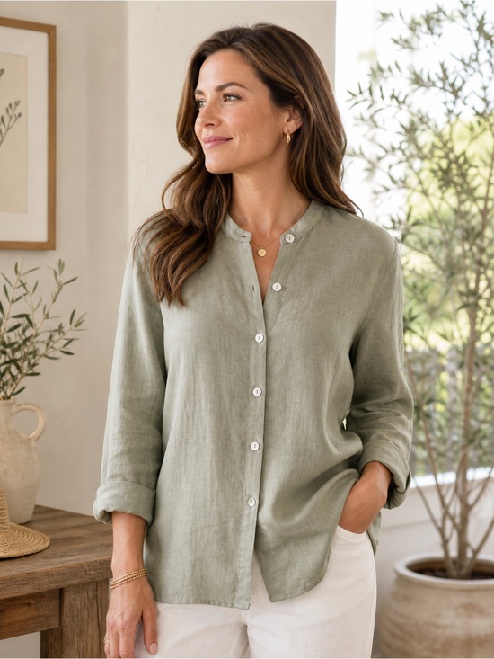 J. Jill Tops - J. Jill Button Up Shirt linen sage green abalone buttons long sleeve small top